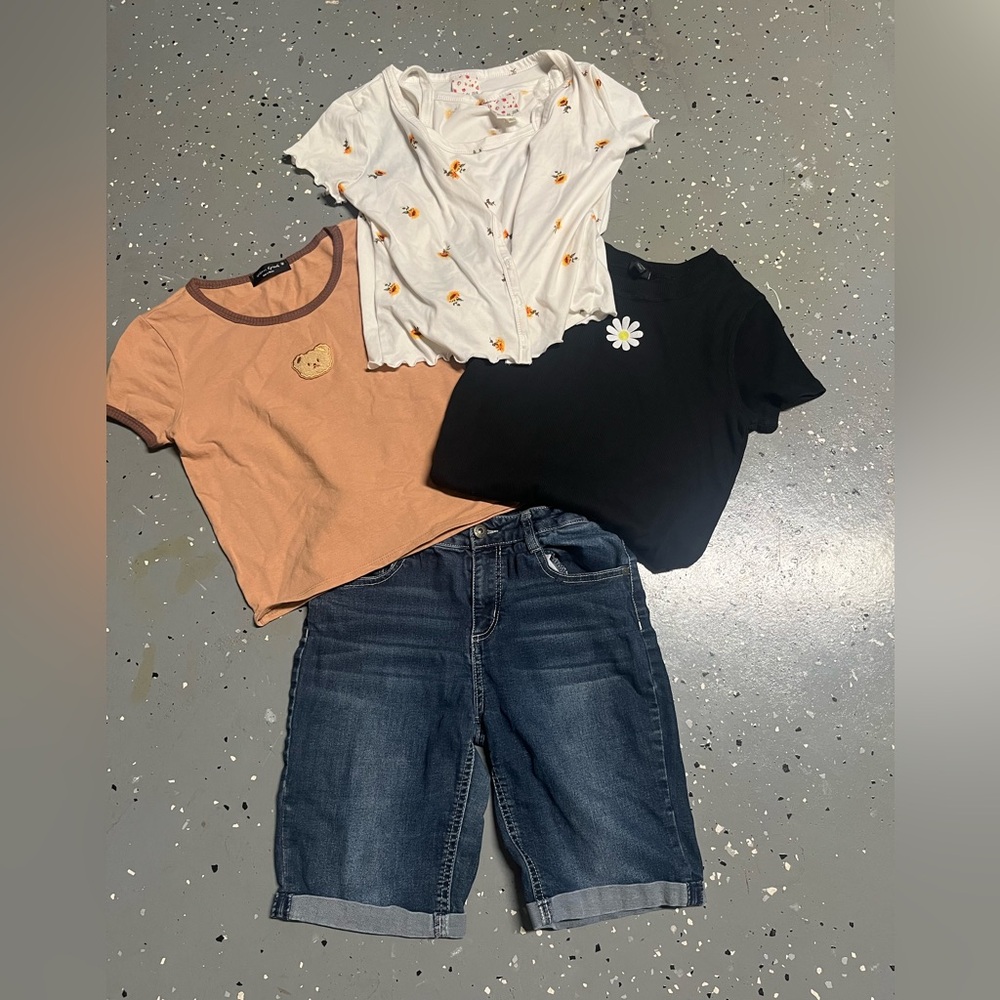 Girl kids 4 item clothes Arizona capri pants shirt 16-18